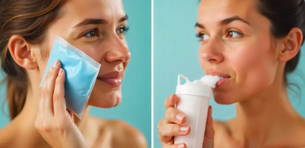 Young lady is holding an ice pack